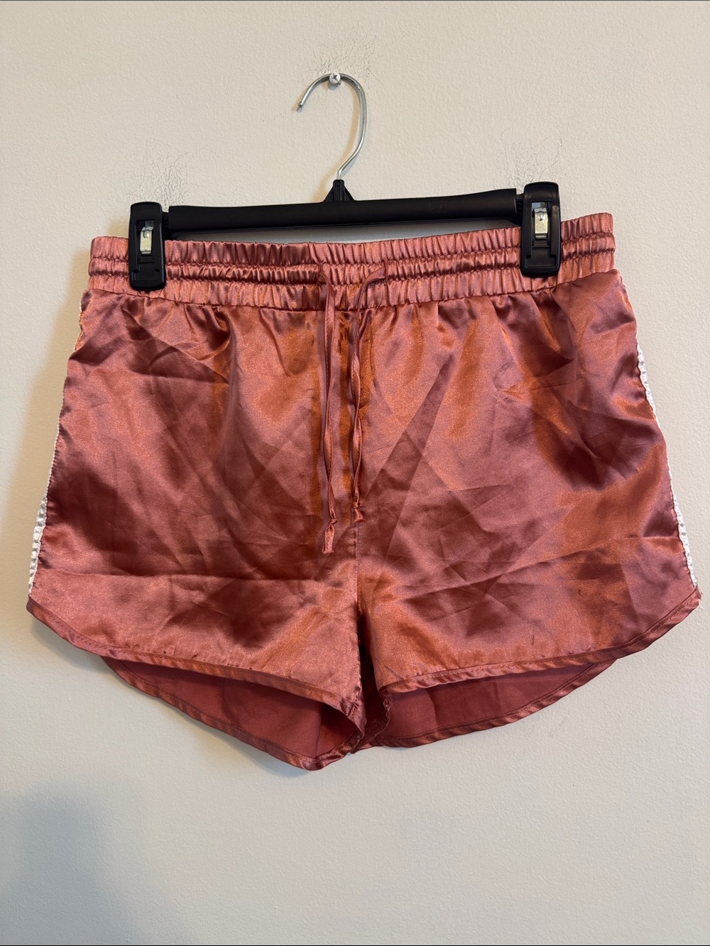 Fashion Nova Satin Drawstring Athletic Shorts - Rose Copper